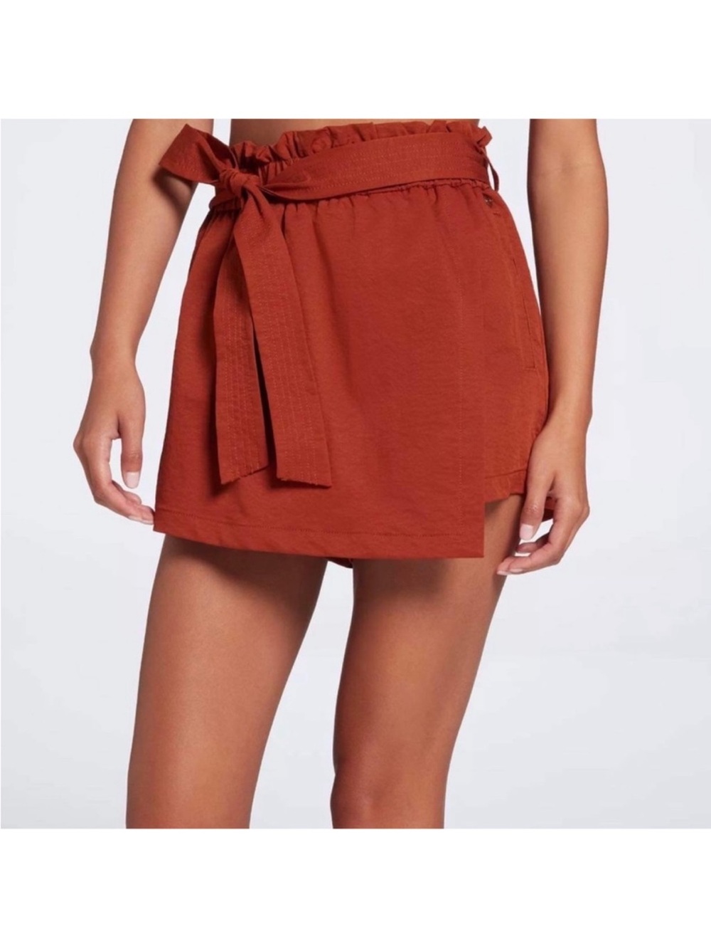 CALIA by Carrie Underwood Rust Paperbag Waist Skort with Self-Tie - Picture 1 of 8